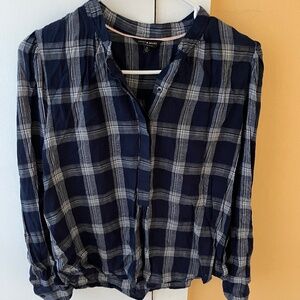 Lucky Brand Plaid Puff Sleeve Shirt Navy Small